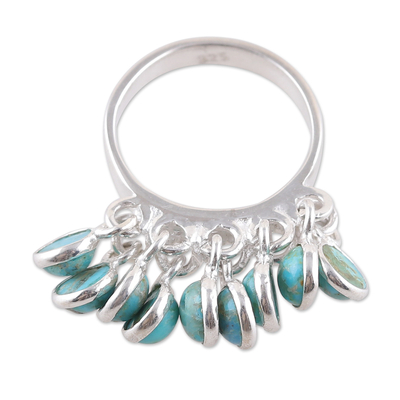 Cluster-Ring aus Sterlingsilber, 'Lagoon Style' - Sterling Silber Cluster Ring mit zehn Recon Türkis Edelsteinen