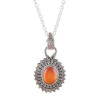 Carnelian pendant necklace, 'Soiree Charm' - Natural Carnelian and Sterling Silver Pendant Necklace