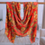 Wool and silk blend shawl, 'Spring Sunset' - Floral Printed Poppy and Orange Wool and Silk Blend Shawl