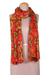 Wool and silk blend shawl, 'Spring Sunset' - Floral Printed Poppy and Orange Wool and Silk Blend Shawl