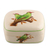 Deko-Box aus Pappmaché, „Valley Saga“ – Deko-Box aus grünem und weißem Pappmaché mit Vogelmotiv
