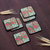 Wood and papier mache coasters, 'Blooming Time' (set of 6) - Set of 6 Floral Painted Wood and Papier Mache Coasters