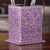 Wood and papier mache pen holder, 'Charmed Spring' - Floral Purple and Golden Wood and Papier Mache Pen Holder