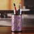 Portalápices de madera y papel maché - Portalápices de papel maché y madera floral púrpura pintado a mano