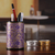 Wood and papier mache pen holder, 'Purple Spring' - Hand-Painted Purple Floral Wood and Papier Mache Pen Holder