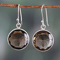 Smoky quartz dangle earrings, 'Evening Moon'