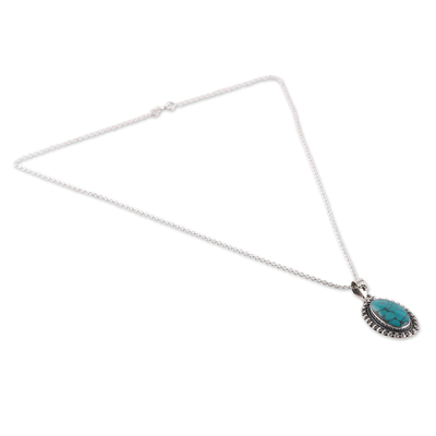 Halskette mit Anhänger aus rekonstituiertem Türkis, „Regal Style“ – Halskette mit Anhänger aus Silber mit Stein aus rekonstituiertem Türkis