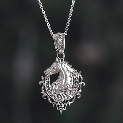 Sterling silver pendant necklace, 'Royal Gallantry' - Classic Horse-Themed Sterling Silver Pendant Necklace