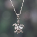 Sterling silver pendant necklace, 'Turtle's Peace' - Polished Turtle-Themed Sterling Silver Pendant Necklace