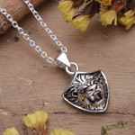 Sterling silver pendant necklace, 'Roaring King' - Polished Lion-Themed Sterling Silver Pendant Necklace