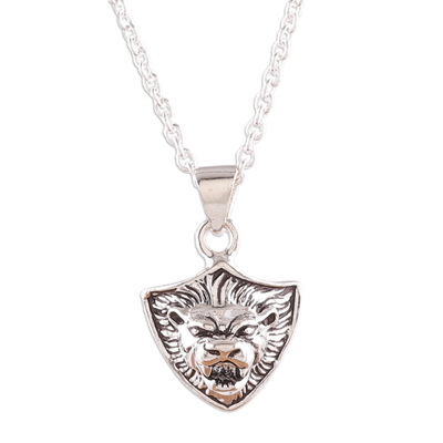 Sterling silver pendant necklace, 'Roaring King' - Polished Lion-Themed Sterling Silver Pendant Necklace