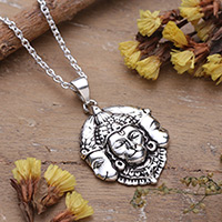Sterling silver pendant necklace, 'Trimukhi Hanuman' - Traditional Sterling Silver Hanuman Pendant Necklace