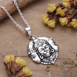 Sterling silver pendant necklace, 'Trimukhi Hanuman' - Traditional Sterling Silver Hanuman Pendant Necklace
