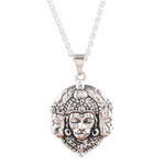 Sterling silver pendant necklace, 'Trimukhi Hanuman' - Traditional Sterling Silver Hanuman Pendant Necklace
