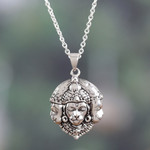 Sterling silver pendant necklace, 'Trimukhi Hanuman' - Traditional Sterling Silver Hanuman Pendant Necklace