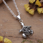 Sterling silver pendant necklace, 'Turtle in Love' - Romantic Turtle-Shaped Sterling Silver Pendant Necklace