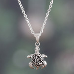 Sterling silver pendant necklace, 'Turtle in Love' - Romantic Turtle-Shaped Sterling Silver Pendant Necklace