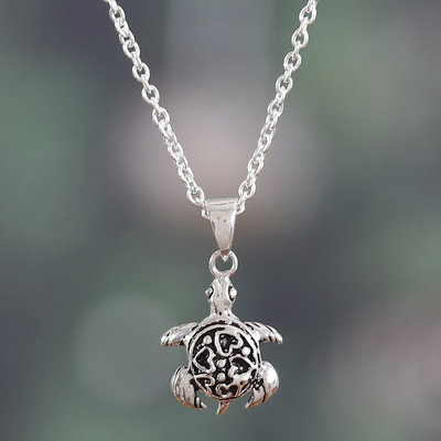 Collar colgante de plata de ley - Romántico collar con colgante de plata de ley en forma de tortuga