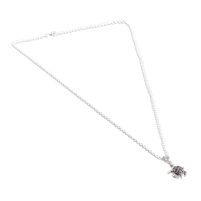 Halskette mit Anhänger aus Sterlingsilber, „Schildkröte in Liebe“ – Romantische Halskette mit Anhänger aus Sterlingsilber in Schildkrötenform