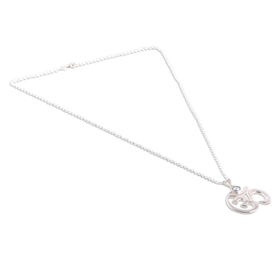 Cultured pearl pendant necklace, 'Shine of Om' - High-Polished Om Grey Cultured Pearl Pendant Necklace