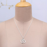Cultured pearl pendant necklace, 'Shine of Om' - High-Polished Om Grey Cultured Pearl Pendant Necklace