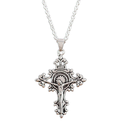 Halskette mit Anhänger aus Sterlingsilber, „Kreuzigung des Heiligen“ – Halskette mit Anhänger aus poliertem Sterlingsilber mit Kreuzigung