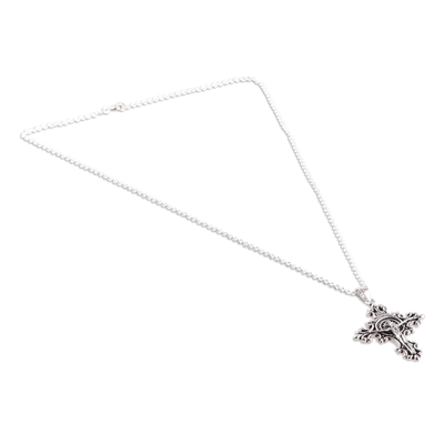 Sterling silver pendant necklace, 'Crucifixion of the Sacred' - Polished Crucifixion Sterling Silver Pendant Necklace