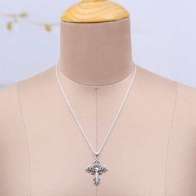 Sterling silver pendant necklace, 'Crucifixion of the Sacred' - Polished Crucifixion Sterling Silver Pendant Necklace