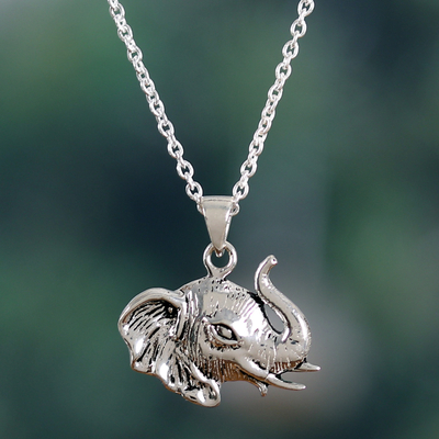 Collar colgante de plata de ley - Collar clásico con colgante de plata de ley con forma de elefante