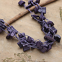 Beaded strand necklace, 'Bohemian Appeal in Purple' - Hand-Carved Beaded Multi-Strand Necklace in Purple