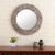 Wood wall mirror, 'Natural Halo' - Distressed Round Wall Mirror Handcrafted from Mango Wood