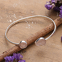 Rose quartz cuff bracelet, 'Bright Pink' - Sterling Silver Cuff Bracelet with Rose Quartz Stones
