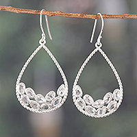 Quartz dangle earrings, 'Sparkling Drop' - Drop-Shaped Clear Quartz Sterling Silver Dangle Earrings