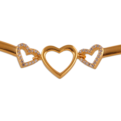 Gold-plated pendant bracelet, 'Radiant Hearts' - Heart-themed 22k Gold-Plated Cubic Zirconia Pendant Bracelet