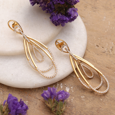 Gold-plated dangle earrings, 'Sparkling Deity' - High-Polished 22k Gold-Plated Drop-Shaped Dangle Earrings
