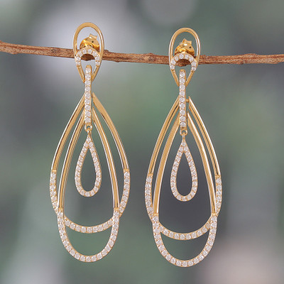 Gold-plated dangle earrings, 'Sparkling Deity' - High-Polished 22k Gold-Plated Drop-Shaped Dangle Earrings