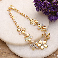 Gold-plated link bracelet, 'Golden Blossoms' - Floral 22k Gold-Plated Link Bracelet in a High Polish Finish