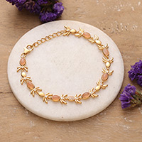 Gold-plated moonstone link bracelet, 'Tender Arcadia' - Polished 22k Gold-Plated Leafy Moonstone Link Bracelet
