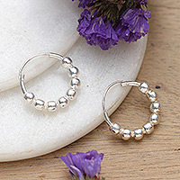 Sterling silver hoop earrings, 'Glamorous Vibes'
