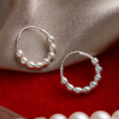 Sterling silver hoop earrings, 'Glamorous Vibes' - Sterling Silver Hoop Earrings with Petite Ball Accents