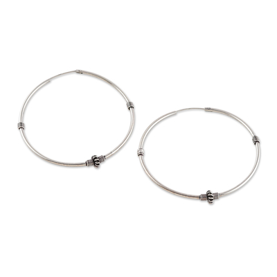 Sterling silver hoop earrings, 'Classic Sophistication' - Classic Sterling Silver Hoop Earrings from India