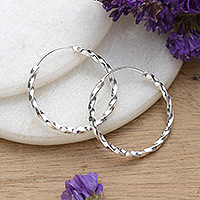 Sterling silver hoop earrings, 'Trendy Torsade'