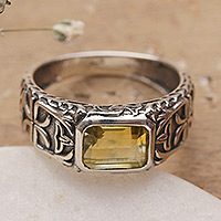 Men's citrine single-stone ring, 'Joyous Strength'
