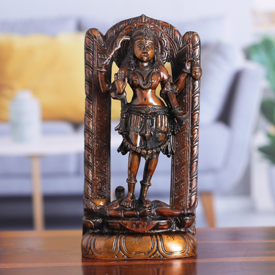 Brass sculpture, 'Fiery Kali' - Traditional Hindu Brass Sculpture of Goddess Kali