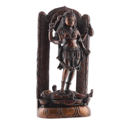 Brass sculpture, 'Fiery Kali' - Traditional Hindu Brass Sculpture of Goddess Kali