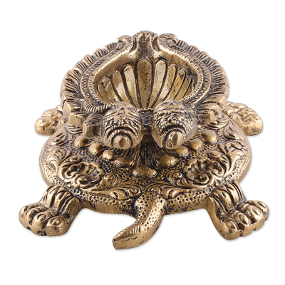 Brass sculpture, 'Passionate Guide' - Classic Turtle-Shaped Ganesha and Lakshmi Brass Sculpture