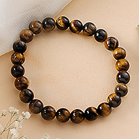 Stretch-Armband mit Tigerauge-Perlen, „Souls of Courage“ – inspirierendes rundes Stretch-Armband mit Tigerauge-Perlen