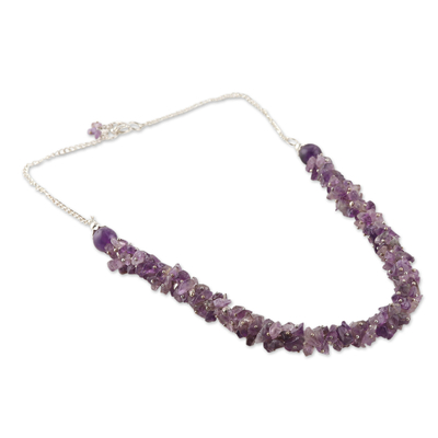 Amethyst jewelry set, 'Spiritual Fragments' - Classic Amethyst Beaded Necklace and Earrings Jewelry Set