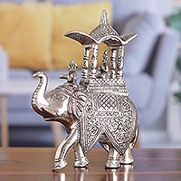 Escultura de aluminio, 'Ambawari Elephant' - Escultura de aluminio con temática de elefante con acabado antiguo