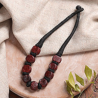 Wood beaded necklace, 'Maroon Glory' - Handcrafted Maroon Haldu Wood Beaded Necklace from India